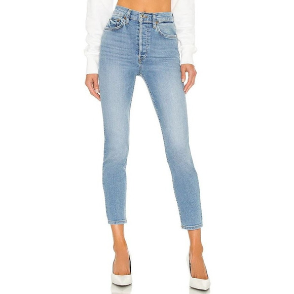 Re/Done Denim - Re/Done Originals Light Wash Denim 90’s High Rise Skinny Ankle Crop Jeans